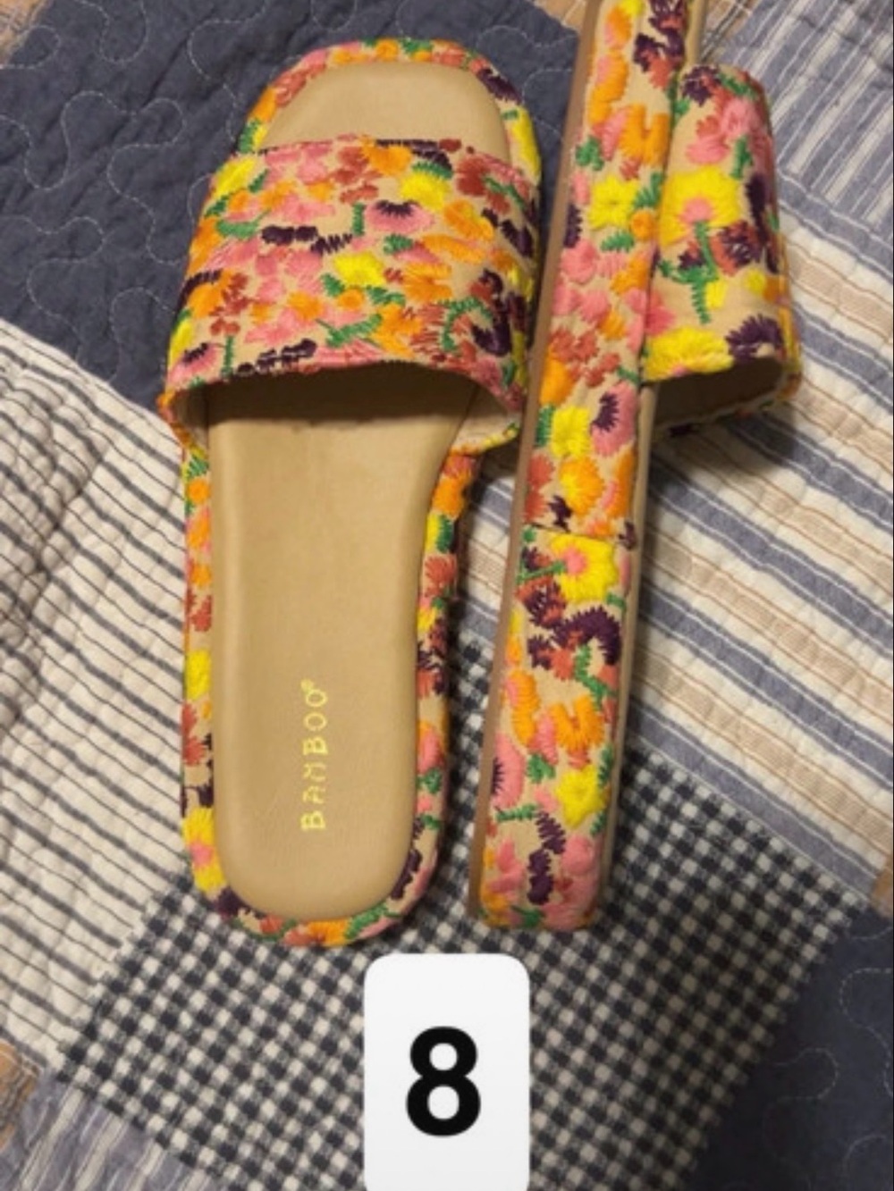 BAMBOO Multicolor Floral Embroidered Slide Sandals